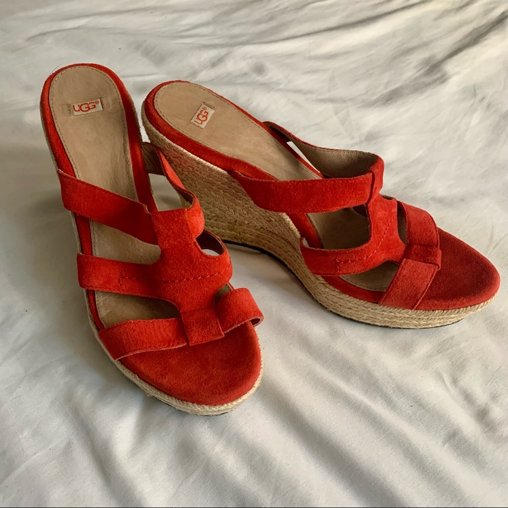 UGG Tawnie Suede Wedge Espadrilles Heels in Koi Red Size 11